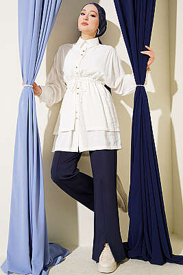 Beli Tünelli Katlı Modal Gömlek Ekru - Gömlek