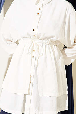 Beli Tünelli Katlı Modal Gömlek Ekru - Gömlek