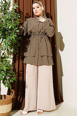 Beli Tünelli Katlı Modal Gömlek Haki - Gömlek