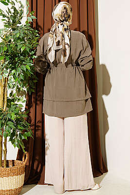 Beli Tünelli Katlı Modal Gömlek Haki - Gömlek