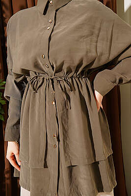 Beli Tünelli Katlı Modal Gömlek Haki - Gömlek