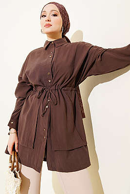 Beli Tünelli Katlı Modal Gömlek Kahve - VAV TEKSTİL