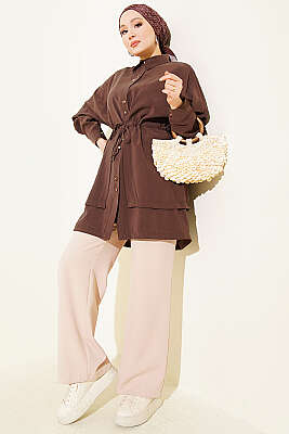 Beli Tünelli Katlı Modal Gömlek Kahve - Gömlek