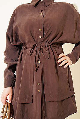 Beli Tünelli Katlı Modal Gömlek Kahve - Gömlek