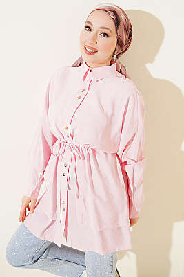 Beli Tünelli Katlı Modal Gömlek Pembe - Gömlek
