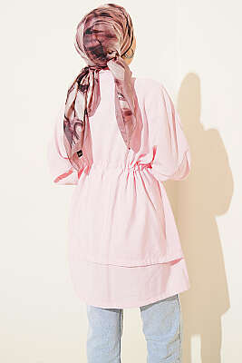 Beli Tünelli Katlı Modal Gömlek Pembe - Gömlek