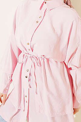 Beli Tünelli Katlı Modal Gömlek Pembe - Gömlek