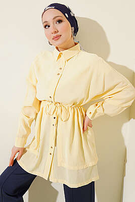 Beli Tünelli Katlı Modal Gömlek Sarı - VAV TEKSTİL