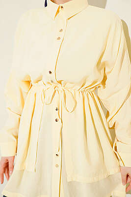 Beli Tünelli Katlı Modal Gömlek Sarı - Gömlek