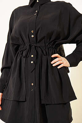 Beli Tünelli Katlı Modal Gömlek Siyah - Gömlek