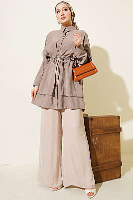 Beli Tünelli Katlı Modal Gömlek Vizon - Gömlek