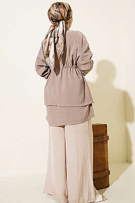 Beli Tünelli Katlı Modal Gömlek Vizon - Gömlek