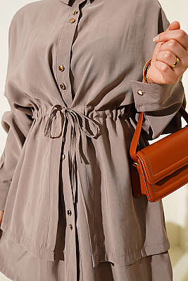 Beli Tünelli Katlı Modal Gömlek Vizon - Gömlek