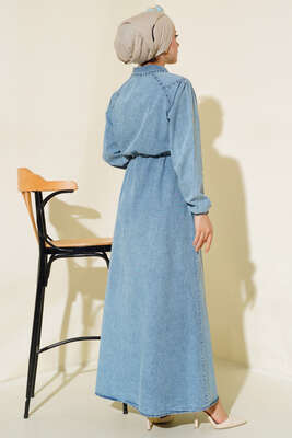 Beli Tunelli Kot Elbise Kot Mavisi - Tesettür Elbise