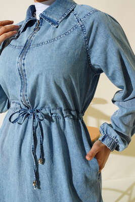 Beli Tunelli Kot Elbise Kot Mavisi - Tesettür Elbise