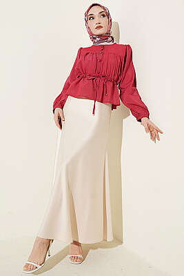 Beli Tünelli Salaş Kısa Gömlek Bordo - Gömlek