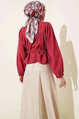 Beli Tünelli Salaş Kısa Gömlek Bordo - Gömlek