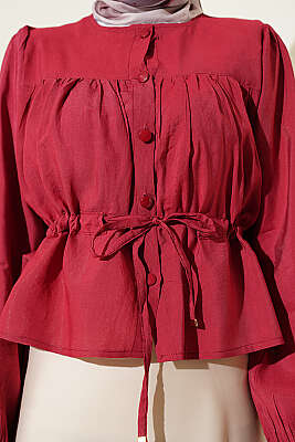 Beli Tünelli Salaş Kısa Gömlek Bordo - Gömlek