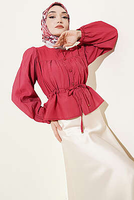 Beli Tünelli Salaş Kısa Gömlek Bordo 