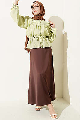 Beli Tünelli Salaş Kısa Gömlek Çağla Yeşili - Gömlek