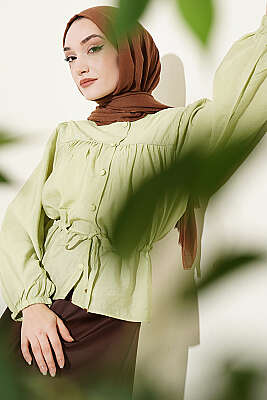 Beli Tünelli Salaş Kısa Gömlek Çağla Yeşili - TABLO FASHİON