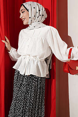 Beli Tünelli Salaş Kısa Gömlek Ekru - TABLO FASHİON