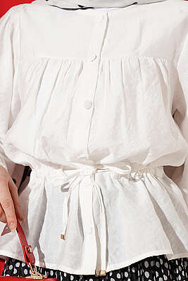 Beli Tünelli Salaş Kısa Gömlek Ekru - Gömlek