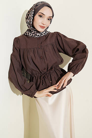 Beli Tünelli Salaş Kısa Gömlek Kahve - Gömlek