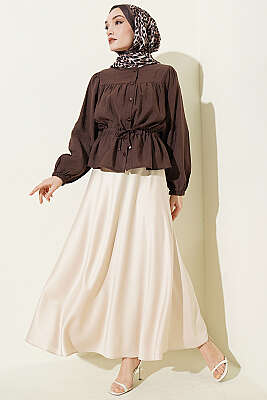 Beli Tünelli Salaş Kısa Gömlek Kahve - Gömlek