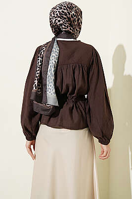 Beli Tünelli Salaş Kısa Gömlek Kahve - Gömlek