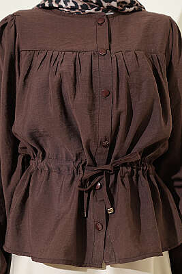 Beli Tünelli Salaş Kısa Gömlek Kahve - Gömlek