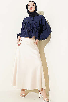 Beli Tünelli Salaş Kısa Gömlek Lacivert - Gömlek