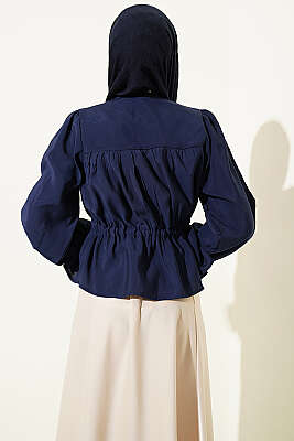 Beli Tünelli Salaş Kısa Gömlek Lacivert - Gömlek