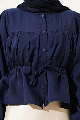 Beli Tünelli Salaş Kısa Gömlek Lacivert - Gömlek