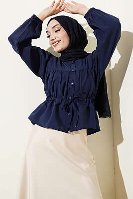 Beli Tünelli Salaş Kısa Gömlek Lacivert - TABLO FASHİON