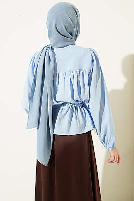 Beli Tünelli Salaş Kısa Gömlek Mavi - Gömlek