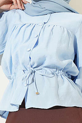 Beli Tünelli Salaş Kısa Gömlek Mavi - Gömlek