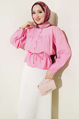 Beli Tünelli Salaş Kısa Gömlek Pembe - TABLO FASHİON