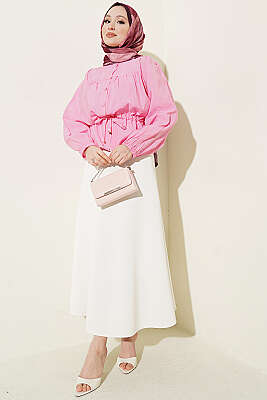 Beli Tünelli Salaş Kısa Gömlek Pembe - Yılın Fırsatı