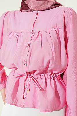 Beli Tünelli Salaş Kısa Gömlek Pembe - Yılın Fırsatı