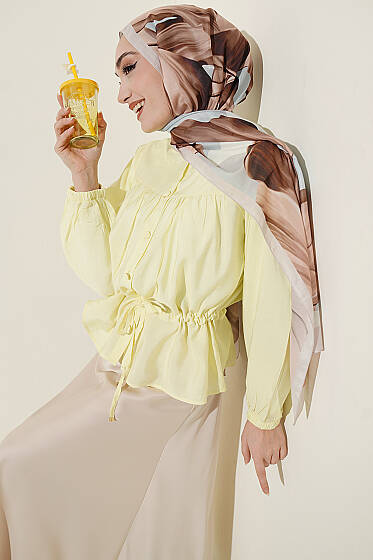 Beli Tünelli Salaş Kısa Gömlek Sarı - Gömlek