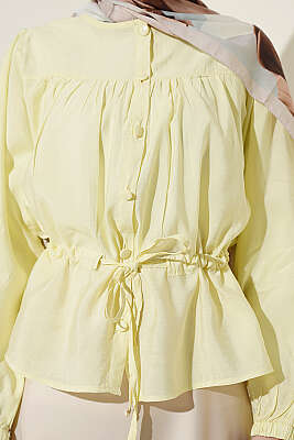 Beli Tünelli Salaş Kısa Gömlek Sarı - Gömlek