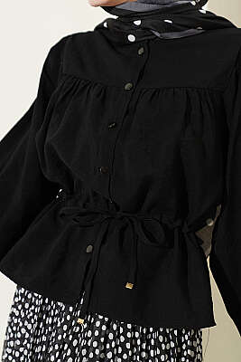 Beli Tünelli Salaş Kısa Gömlek Siyah - Gömlek