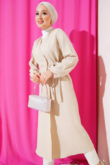 Beli Tünelli Uzun Kap Bej - Dış Giyim&Mont