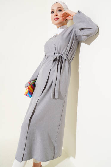 Beli Tünelli Uzun Kap Gri - Dış Giyim&Mont