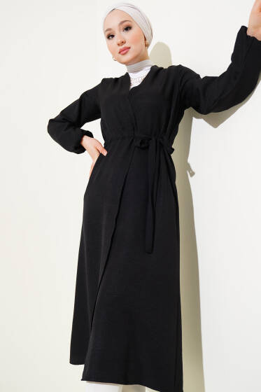 Beli Tünelli Uzun Kap Siyah - Dış Giyim&Mont