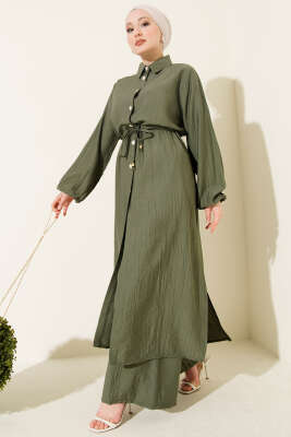 Beli Tünelli Uzun Tunikli İkili Takım Haki - NESSİA