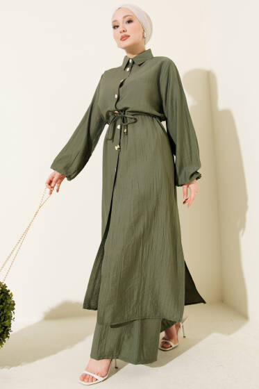 Beli Tünelli Uzun Tunikli İkili Takım Haki - İkili Takım