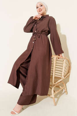 Beli Tünelli Uzun Tunikli İkili Takım Kahve - NESSİA