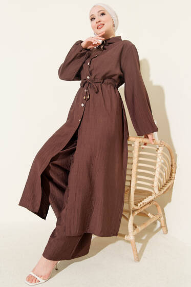Beli Tünelli Uzun Tunikli İkili Takım Kahve - İkili Takım